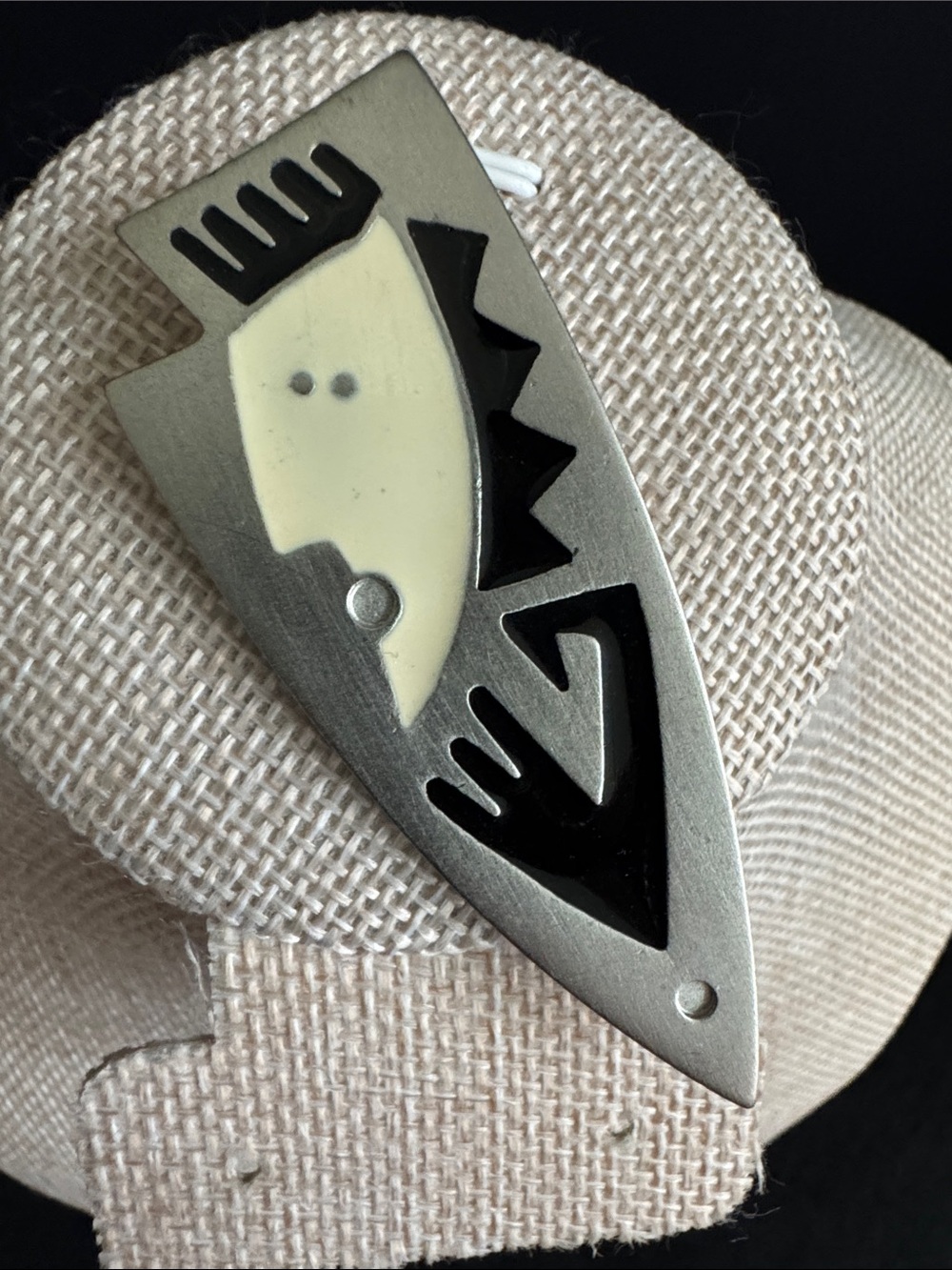 VTG 1980s Modernist Tribal Face Brooch Jonette Jewelry JJ Pewter